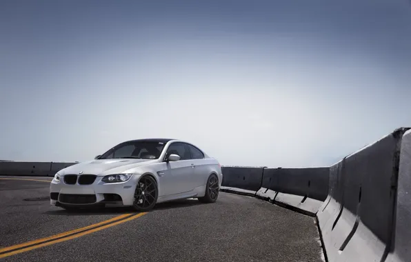 Picture road, the sky, bmw, BMW, silver, turn, e92, silvery