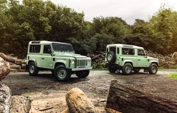 Picture photo, Two, Land Rover, Range Rover, Cars, Green, Defender 90 Heritage