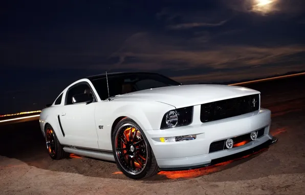 Picture white, night, mustang, Mustang, ford, Ford