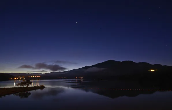 Picture stars, mountains, night, lights, Bay
