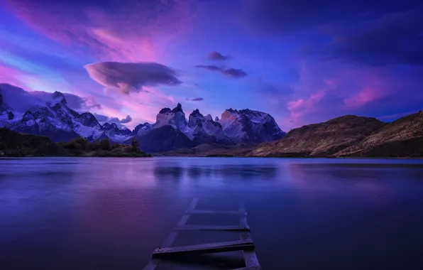 Picture Sky, Purple, Landscape, Water, Mountain, Torres, Panoramic, Patagonia, Del Paine Chile