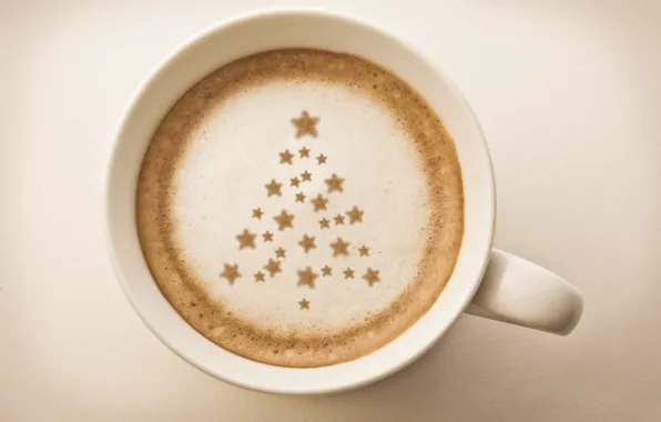 Picture foam, stars, tree, coffee, Cup, drink, cappuccino