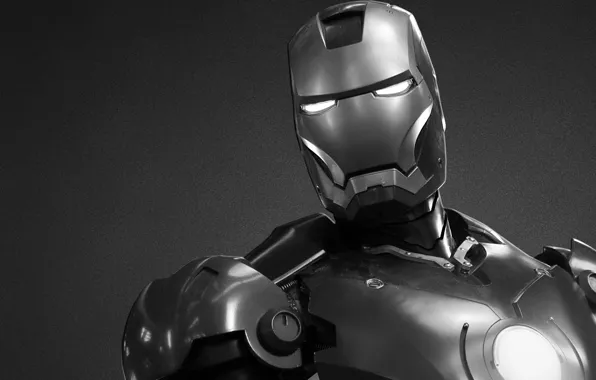 Picture black and white, steel, armor, iron man, marvel, comic, iron man, stark