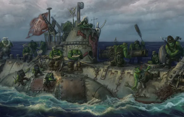 Picture submarine, Warhammer 40000, warhammer, Orc, orcs submarine
