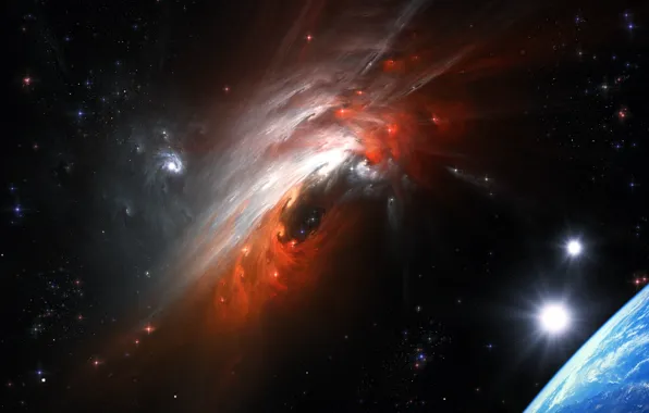 Picture Cosmic Storm, the collision of galaxies, space storm