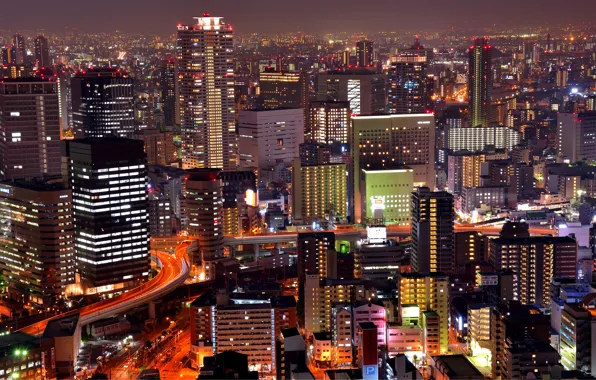 Picture night, lights, home, Japan, megapolis, the view from the top, Osaka