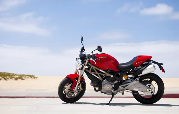 Picture red, Ducati, Monster, beach, road, sky, 696