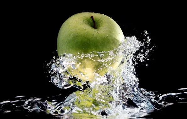 Picture BACKGROUND, WATER, DROPS, BLACK, SQUIRT, APPLE