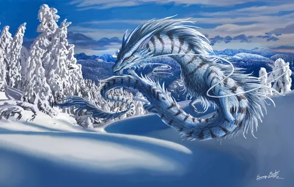 Picture winter, snow, landscape, dragon