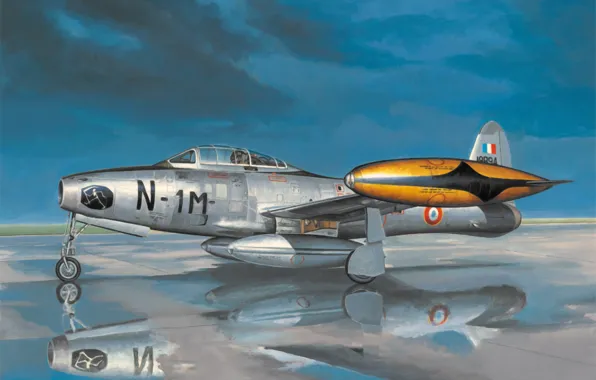 Picture war, art, airplane, painting, aviation, jet, Republic F-84 Thunderjet