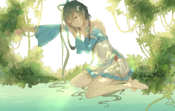 Picture leaves, girl, anime, art, vocaloid, luo tianyi, lan thu