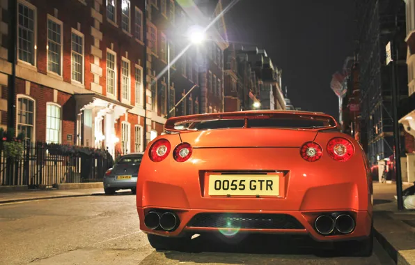 Picture night, the city, lights, street, nissan, Nissan, gt-r, GT-R