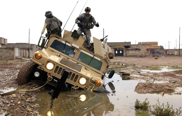 Picture puddle, jeep, soldiers, the trick, an unfortunate accident, the us military, drowned