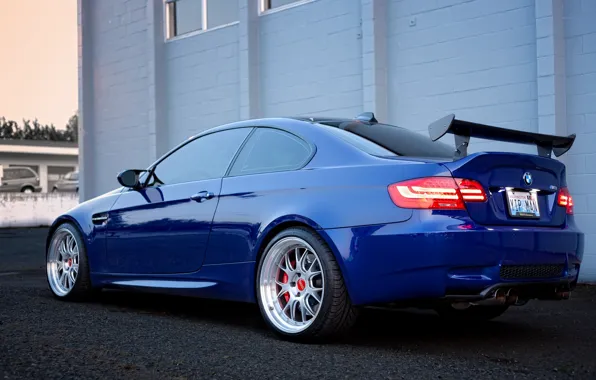 Picture the building, bmw, BMW, drives, blue, headlights, e92, wing, building, BBC, dark blue