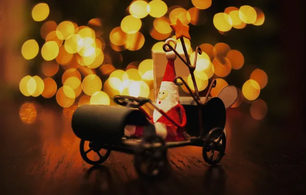 Picture lights, table, mood, holiday, toy, new year, sleigh, Santa Claus, souvenir