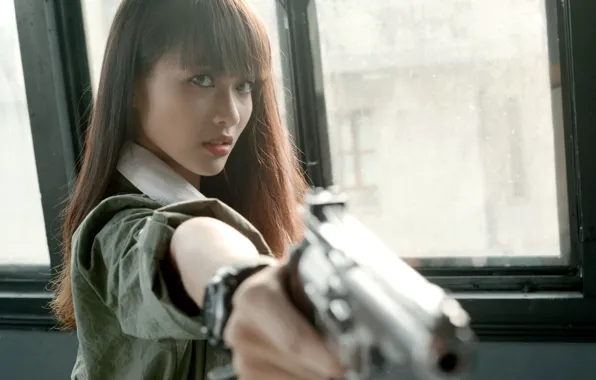 Picture look, girl, gun, Asian