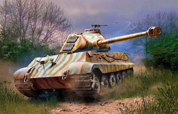 Picture war, art, painting, tank, ww2, TIGER II AUSF.B