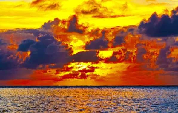 Picture twilight, sea, sunset, clouds, dusk, seaside, horizon