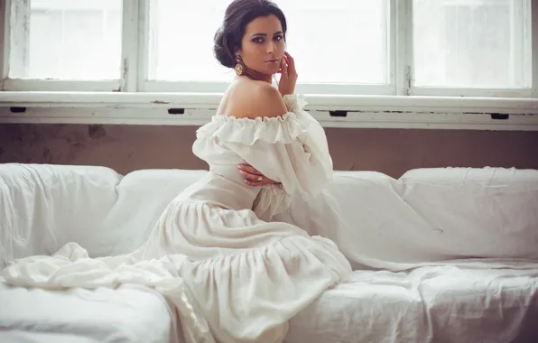 Picture pose, model, bed, Girl, dress