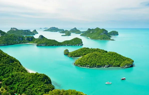 Picture sea, greens, Islands, tropics, Thailand, Phuket, boats, the view from the top