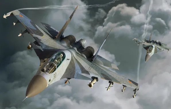 Picture clouds, the plane, Su-30