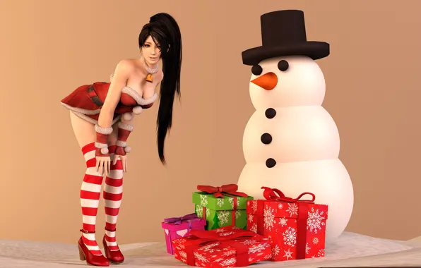 Picture red, hairstyle, gifts, snowman, fighter, ninja, bell, fighter, acrobat, momiji, Dead or alive, beautiful hair, …