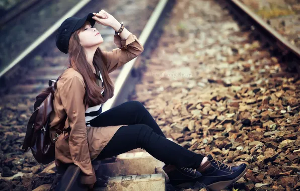 Picture girl, mood, railroad, Asian