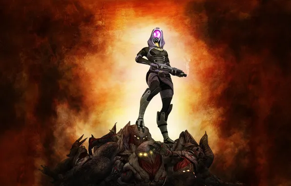 Picture weapons, background, mass effect 3, the reapers, fan art, Tali, reapers, Tali