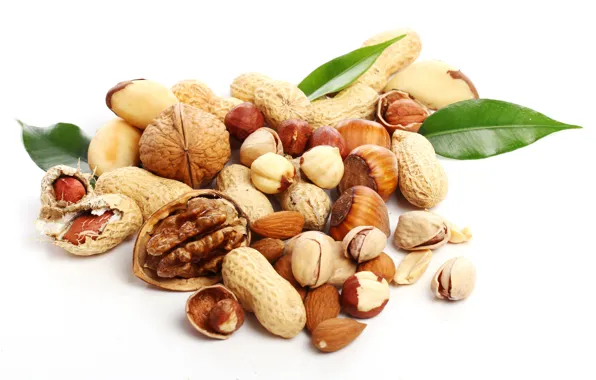 Picture nuts, almonds, hazelnuts, peanuts, pistachios, walnut