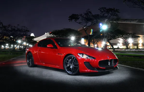 Picture Maserati, light, red, night, front, street, granturismo, mc road