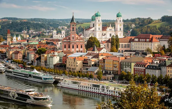 Picture river, Bayern, Church, The Danube, Saint Paul, Passau