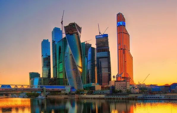 Picture the sky, sunset, the city, river, home, Russia, Russia, skyscrapers, capital, Moscow-City, Moscow-City