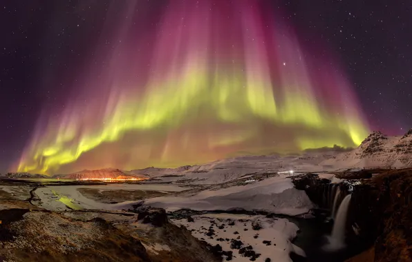 Picture stars, night, Northern lights, Iceland