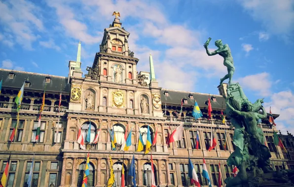 Picture Palace, Statue, Flags, Belgium