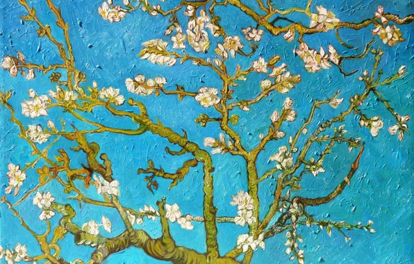 Picture branch, picture, painting, blue, art, Vincent van Gogh, the almond tree, Almond Tree, Vincent van …