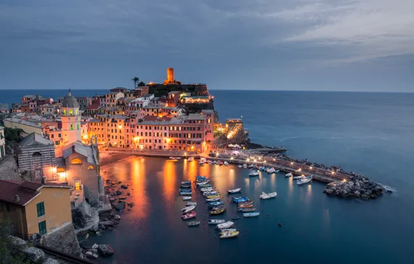 Picture sea, landscape, coast, building, Bay, boats, Italy, Italy, The Ligurian sea, Vernazza, Vernazza, Cinque Terre, …