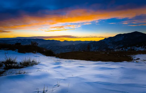 Picture winter, snow, sunset, mountains, the evening
