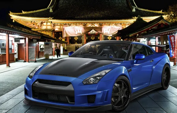 Picture night, blue, Nissan GTR