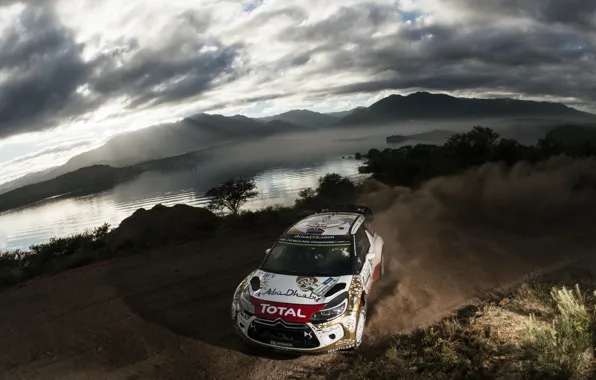 Picture Dust, Lake, Clouds, Shadow, Citroen, DS3, WRC, Rally, Rally, Kris Meeke