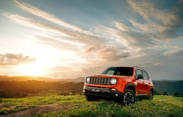 Picture the sun, sunset, nature, jeep, Jeep, Renegade, renegade