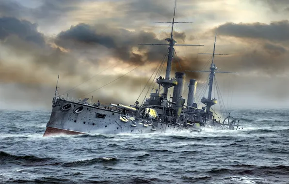 Picture sea, drowning, Japanese, battleship, mine, Yashima, The Russo-Japanese war, blown