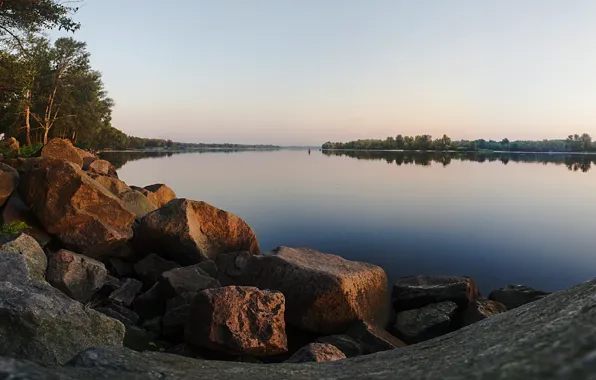 Picture surface, river, stones, dawn, river, Dnepr