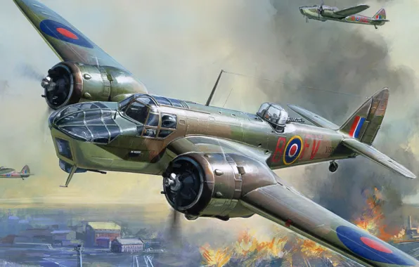 Picture figure, art, RAF, Bristol Blenheim, British high-speed light bomber, Bristol Aeroplane Company