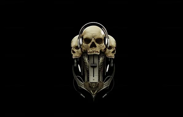 Picture headphones, skull, black background