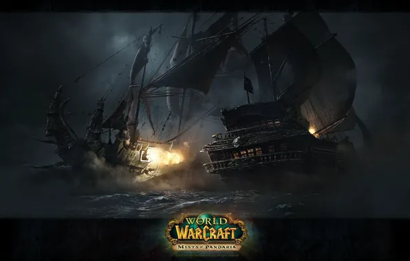 Picture naval battle, battleship Horde, World of Warcraft Mists of Pandaria, battleship of the Alliance