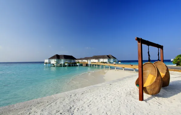 Picture beach, the ocean, resort, white sand, resort, fantastic Maldives, Mirihi Island