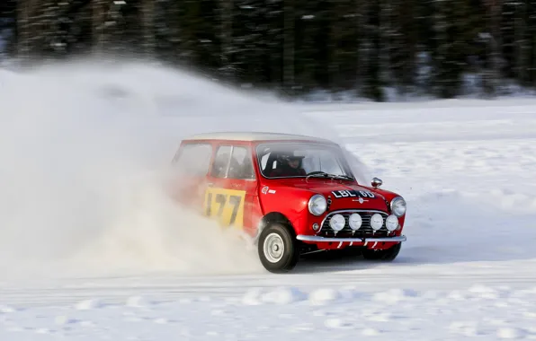 Picture Red, Winter, Snow, Skid, Lights, Mini Cooper, Rally, MINI, Mini Cooper, 177