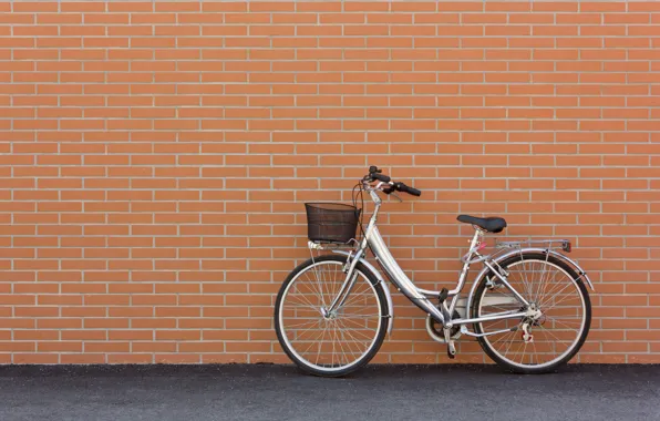 Picture bike, wall, mood, stay, silver, Parking, front, bike, brick, wallpaper., city, basket, beautiful background, beautiful …