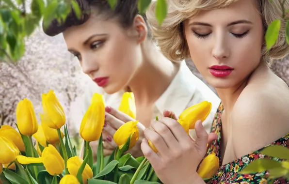 Picture sadness, flowers, girls, face, tulips