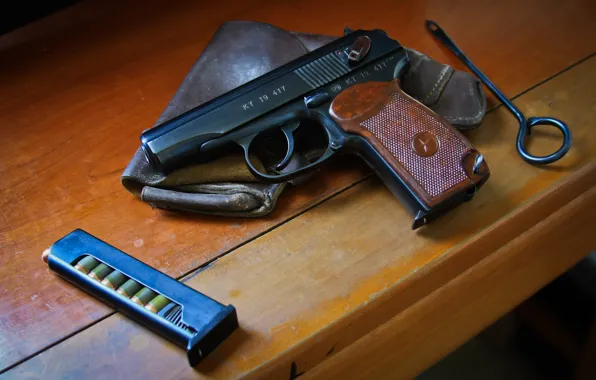 Picture gun, weapons, table, cartridges, shop, holster, self-loading, Makarova